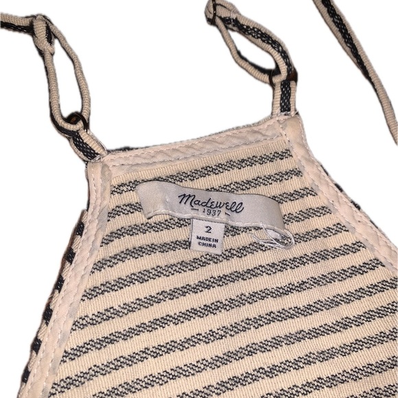Madewell Striped Black Cream Shift Apron Racerback Casual Dress Pockets Cotton 2 - Picture 4 of 10